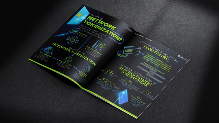 One Inc network tokenization infographic presented as a print spread